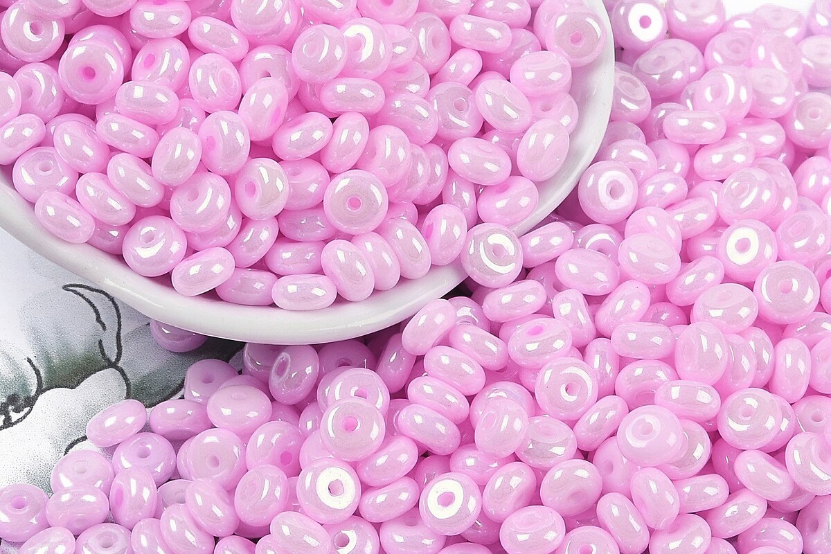 Margele de nisip de sticla rondele 3x6,5mm (50g) - roz luster