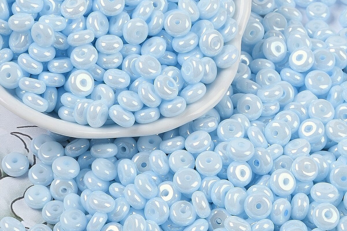 Margele de nisip de sticla rondele 3x6,5mm (50g) - albastru luster