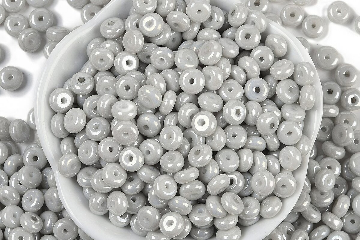 Margele de nisip de sticla rondele 3x6,5mm (50g) - gri luster