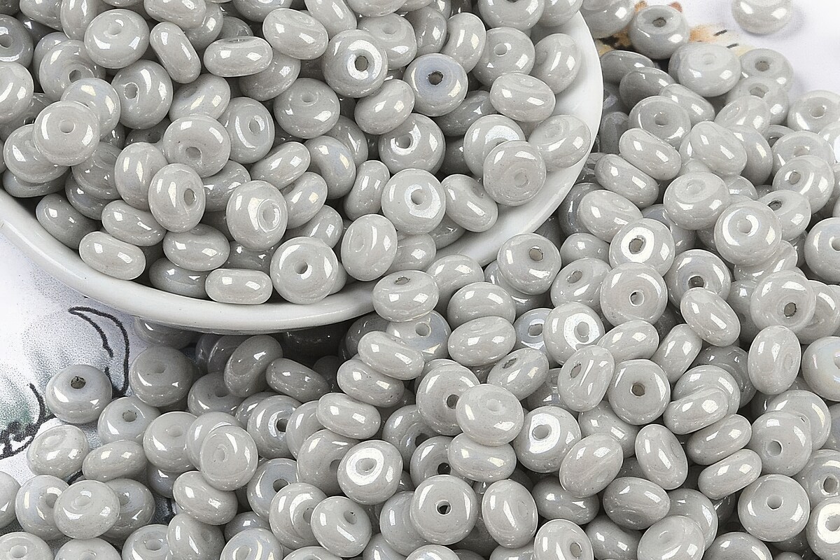 Margele de nisip de sticla rondele 3x6,5mm (50g) - gri luster