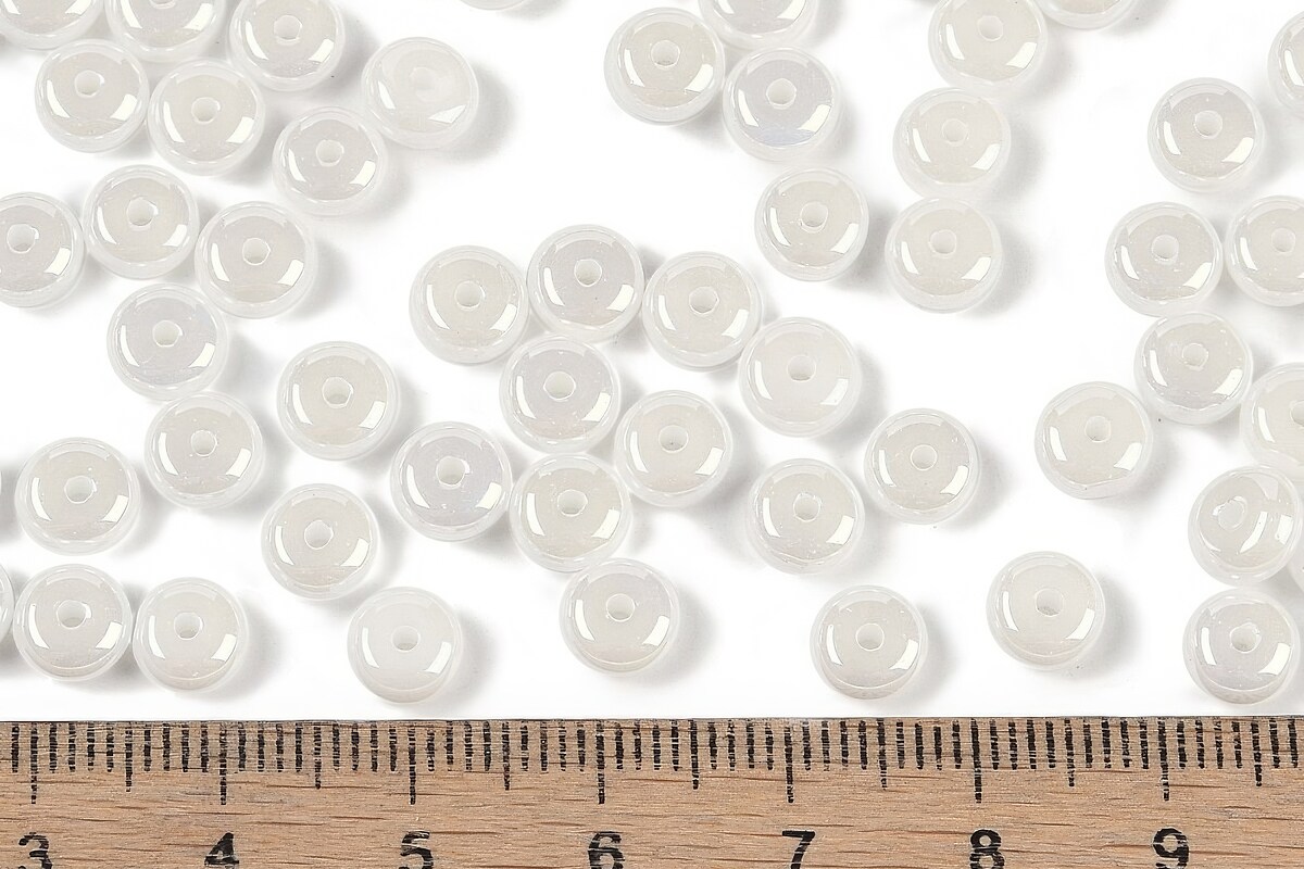 Margele de nisip de sticla rondele 3x6,5mm (50g) - alb luster
