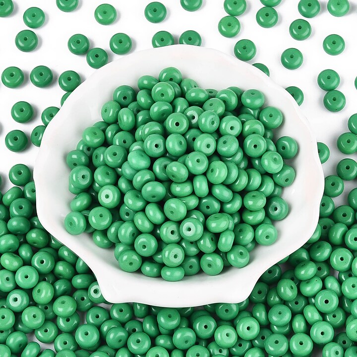 Margele de nisip de sticla rondele 5x8,5mm (50g) - verde opac