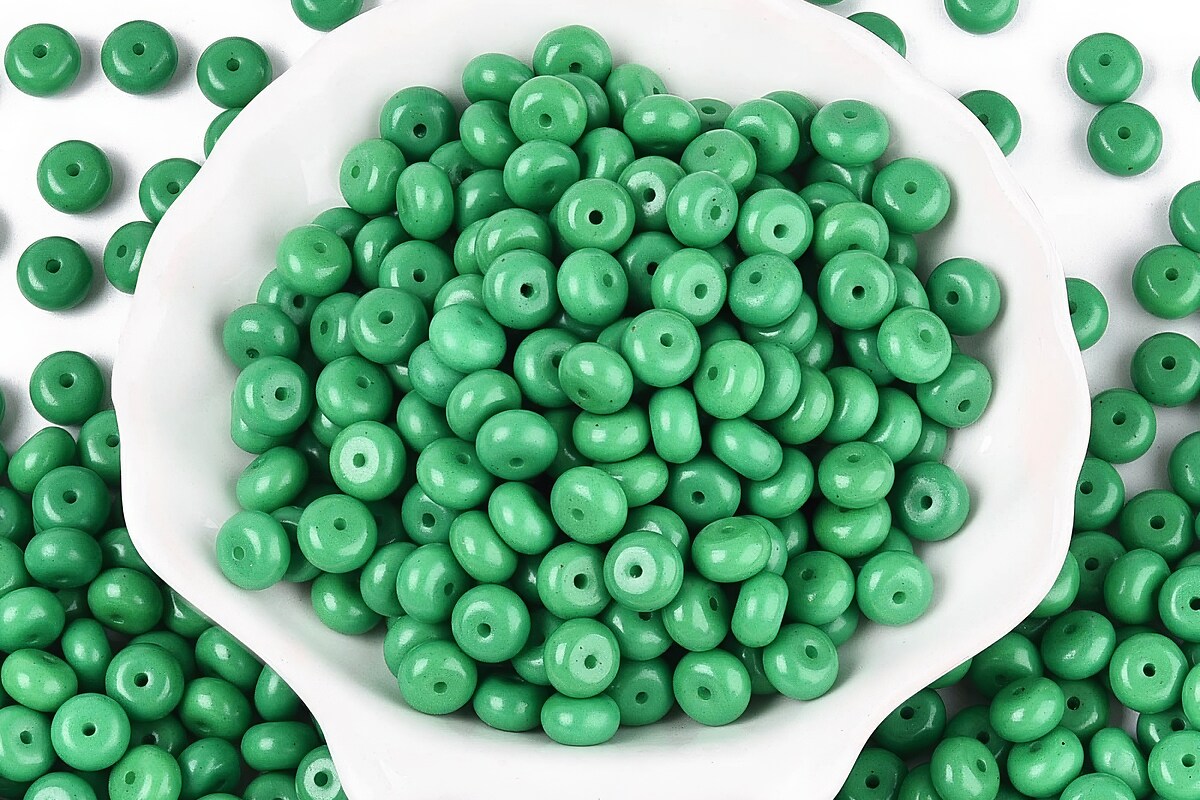 Margele de nisip de sticla rondele 5x8,5mm (50g) - verde opac
