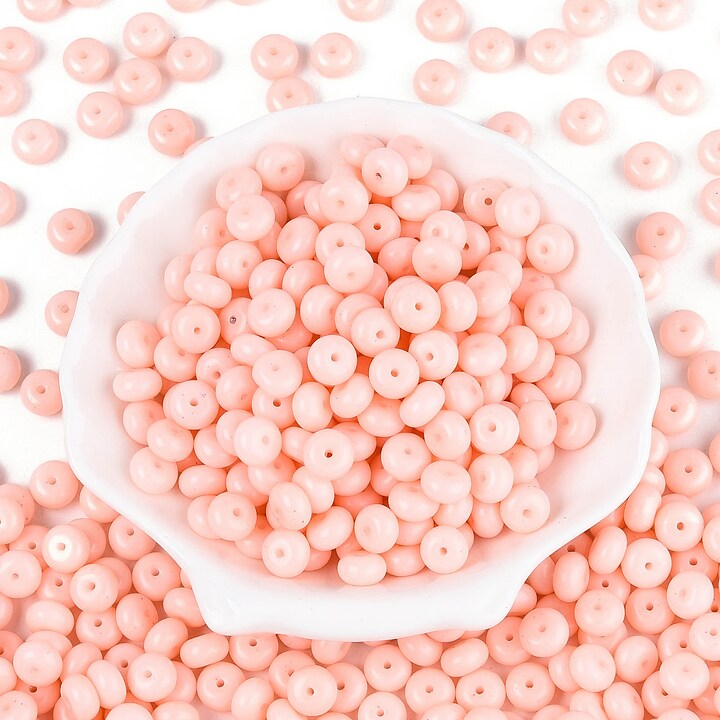 Margele de nisip de sticla rondele 5x8,5mm (50g) - roz deschis opac