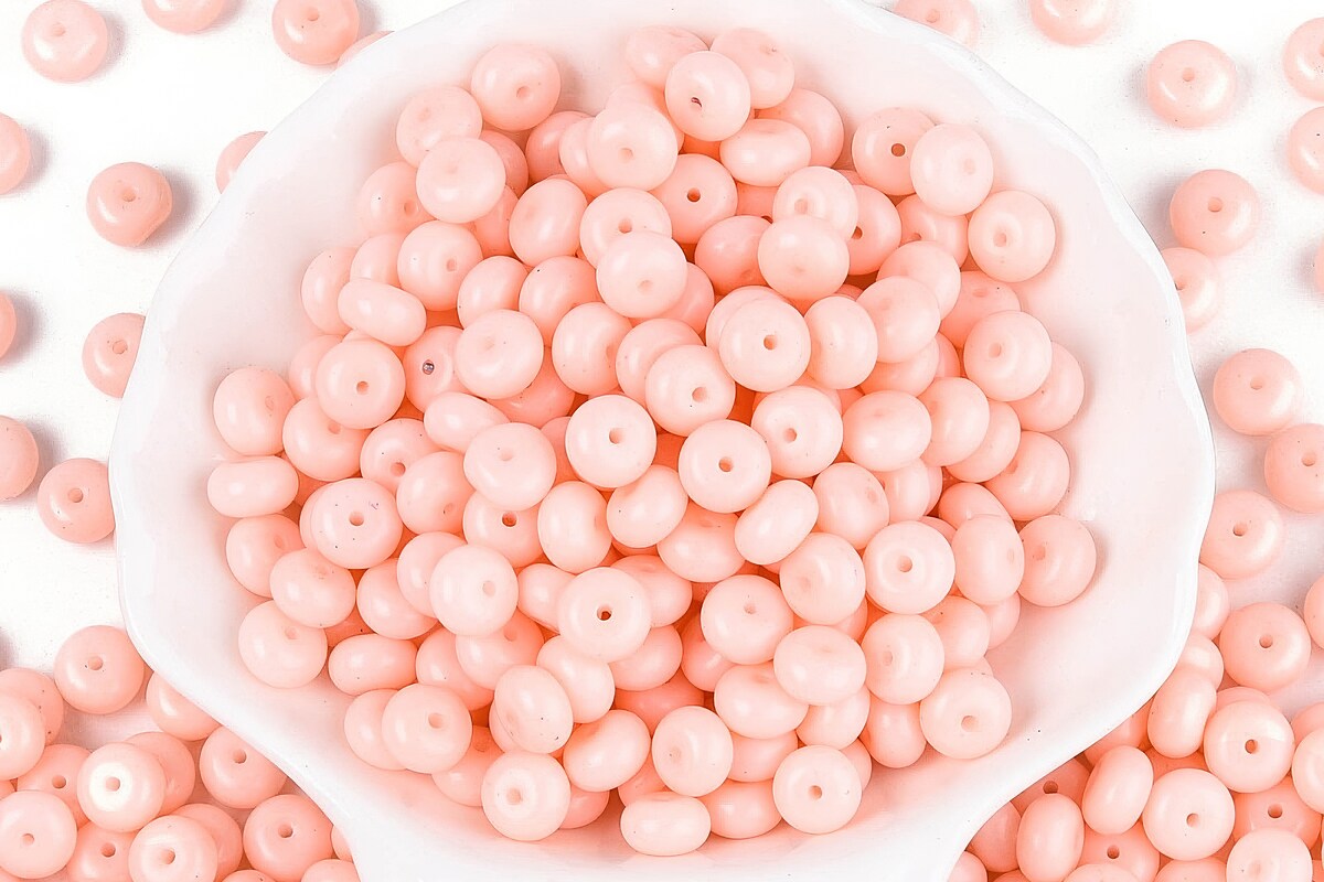 Margele de nisip de sticla rondele 5x8,5mm (50g) - roz deschis opac