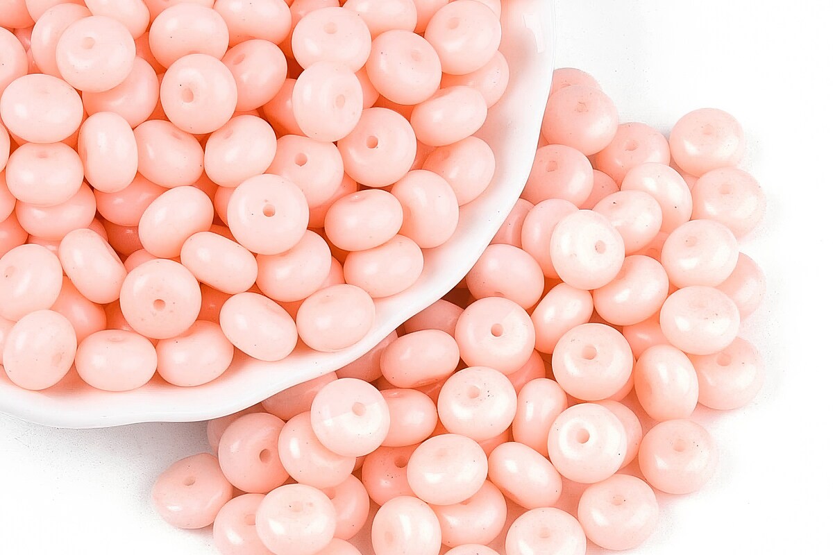 Margele de nisip de sticla rondele 5x8,5mm (50g) - roz deschis opac