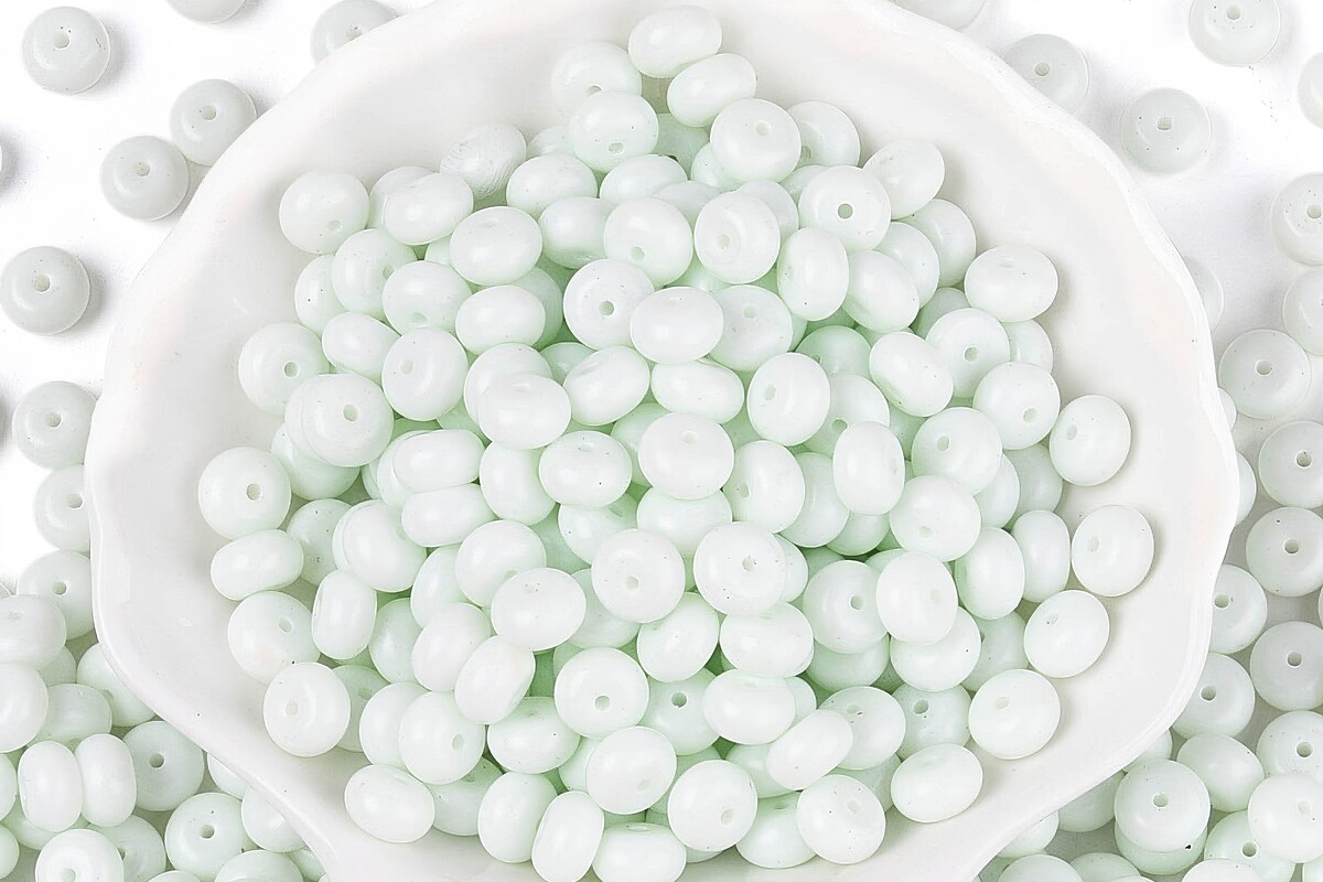 Margele de nisip de sticla rondele 5x8,5mm (50g) - alb opac