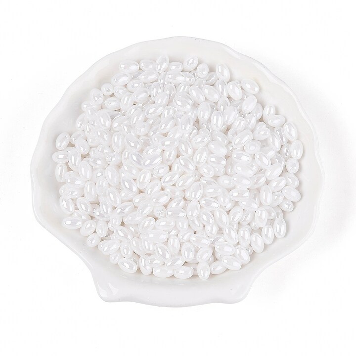 Margele de nisip de sticla oval 6,5-7x4-4,5mm (50g) - alb luster
