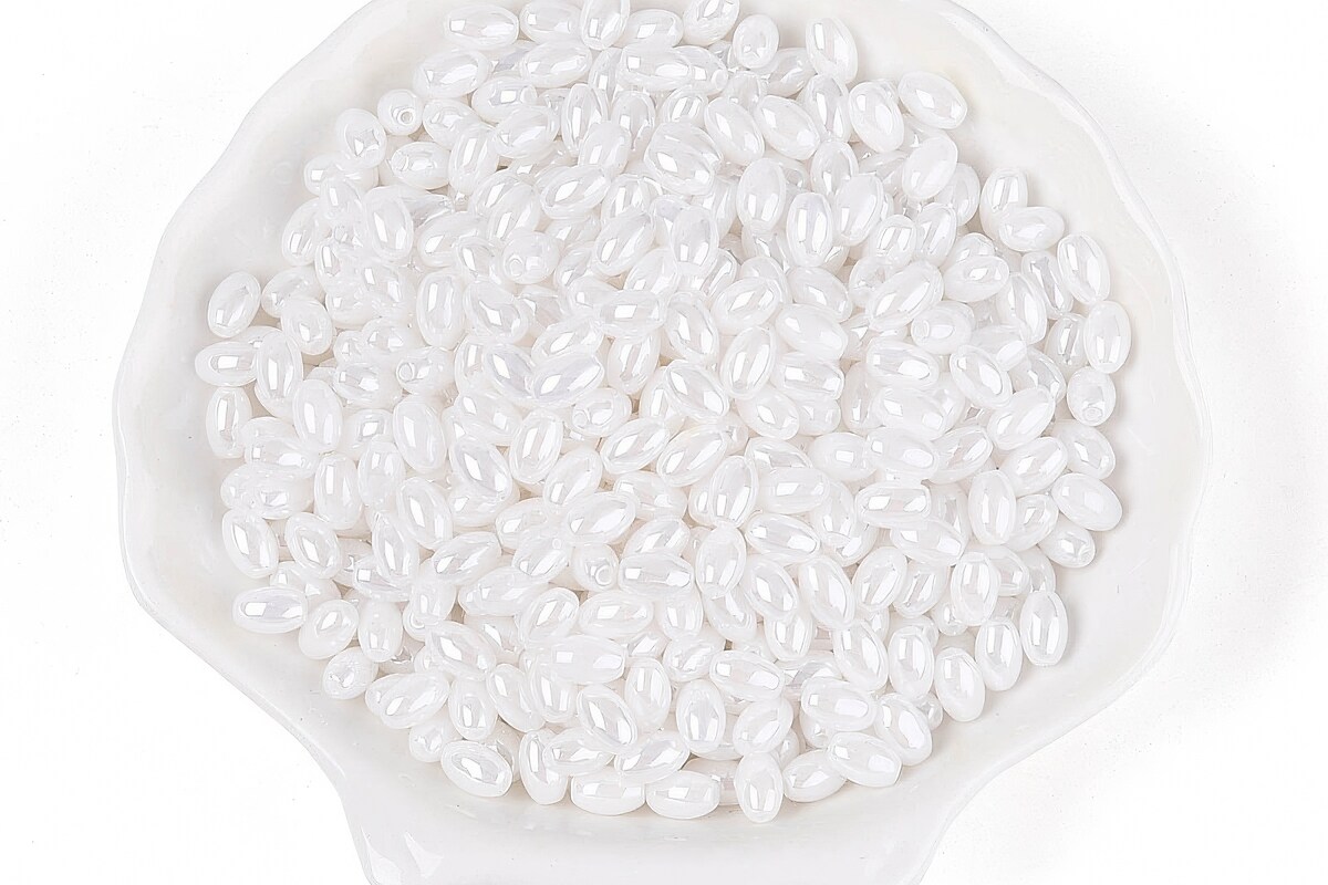 Margele de nisip de sticla oval 6,5-7x4-4,5mm (50g) - alb luster