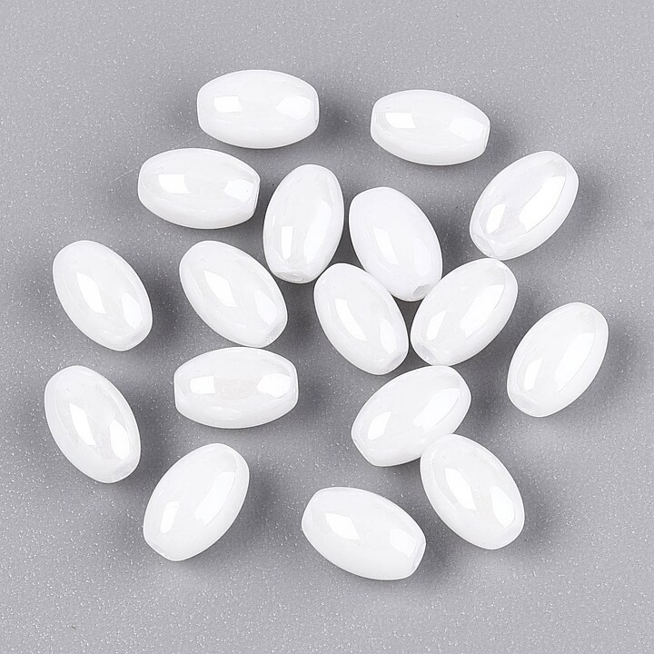Margele de nisip de sticla oval 6,5-7x4-4,5mm (50g) - alb luster