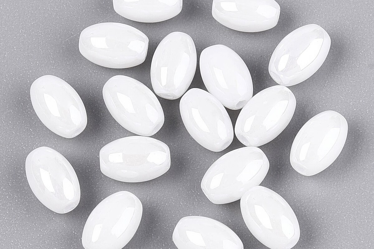 Margele de nisip de sticla oval 6,5-7x4-4,5mm (50g) - alb luster
