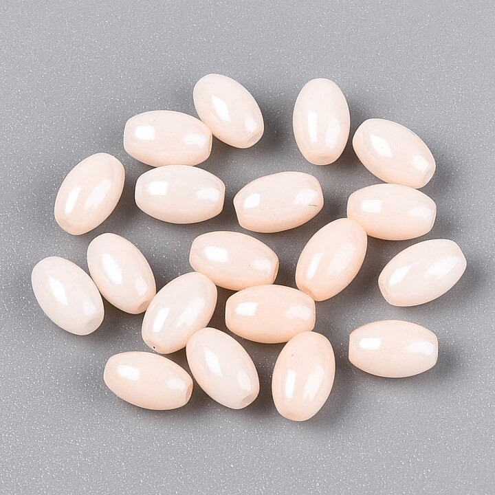 Margele de nisip de sticla oval 6,5-7x4-4,5mm (50g) - roz somon deschis luster