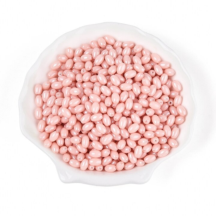 Margele de nisip de sticla oval 6,5-7x4-4,5mm (50g) - roz somon luster