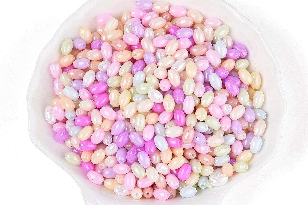 Margele de nisip de sticla oval 6,5-7x4-4,5mm (50g) - mix luster