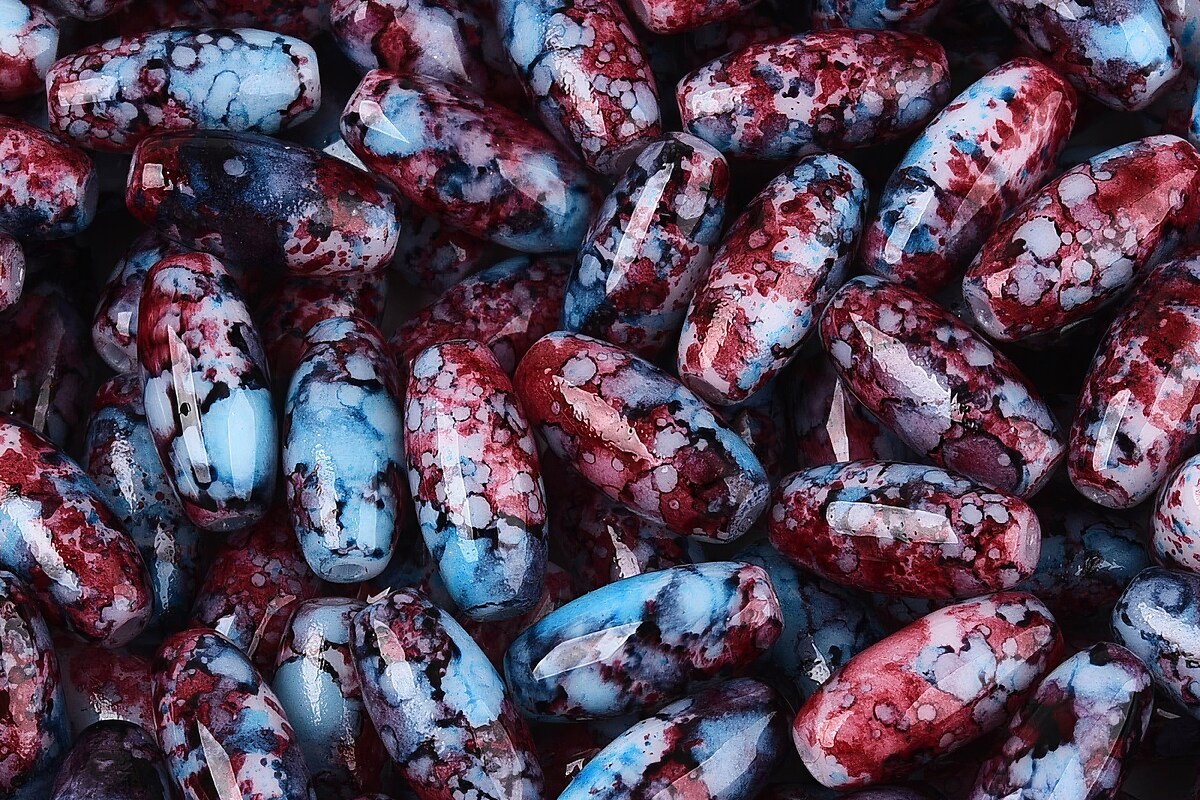 Margele de nisip de sticla oval 9,5x4-4,5mm (50g) - grena albastru