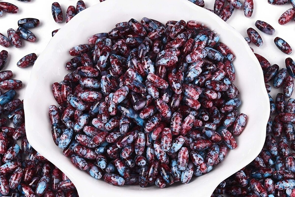 Margele de nisip de sticla oval 9,5x4-4,5mm (50g) - grena albastru