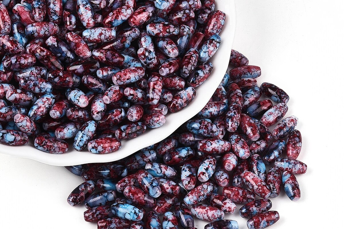 Margele de nisip de sticla oval 9,5x4-4,5mm (50g) - grena albastru