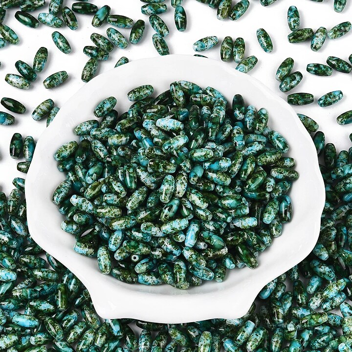 Margele de nisip de sticla oval 9,5x4-4,5mm (50g) - verde inchis