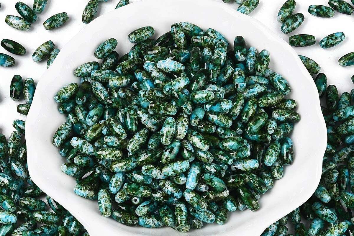 Margele de nisip de sticla oval 9,5x4-4,5mm (50g) - verde inchis