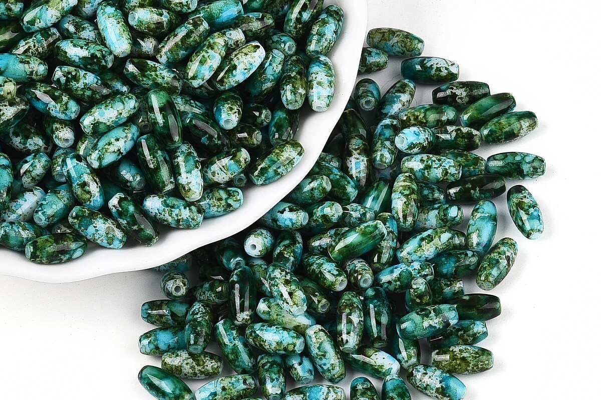 Margele de nisip de sticla oval 9,5x4-4,5mm (50g) - verde inchis