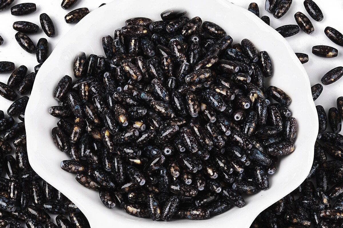 Margele de nisip de sticla oval 9,5x4-4,5mm (50g) - negru