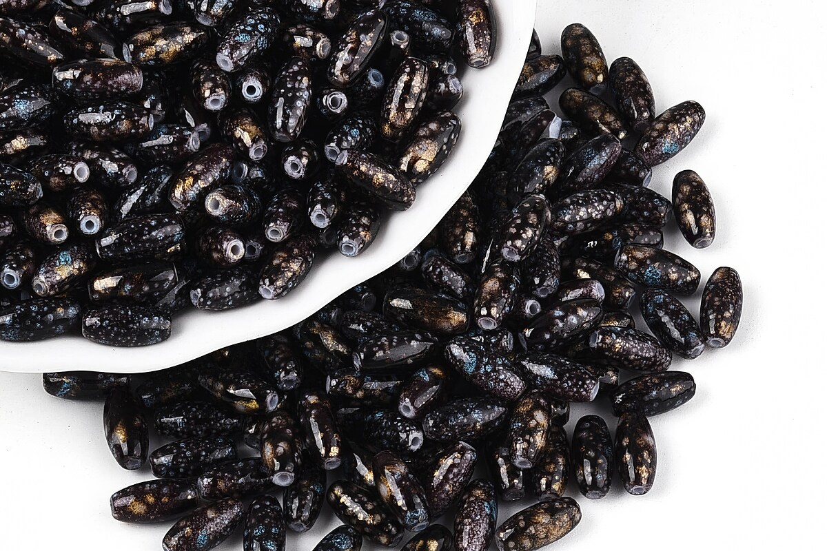 Margele de nisip de sticla oval 9,5x4-4,5mm (50g) - negru