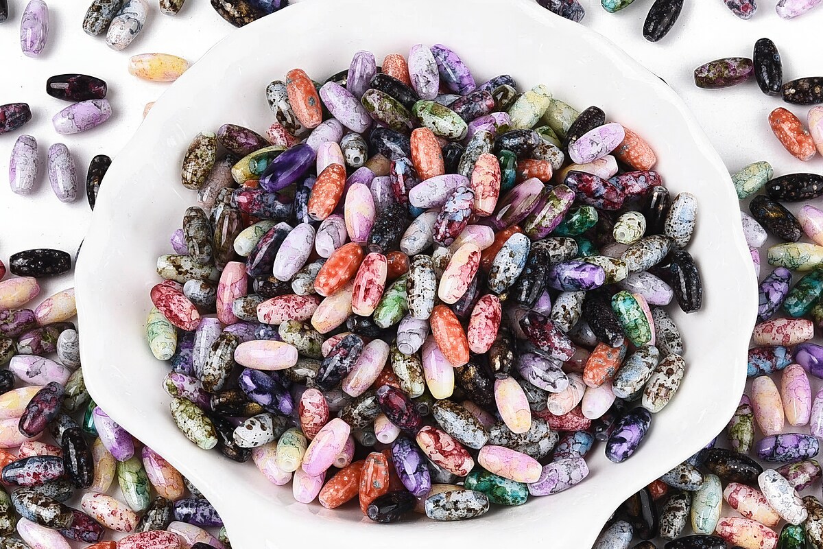 Margele de nisip de sticla oval 9,5x4-4,5mm (50g) - mix