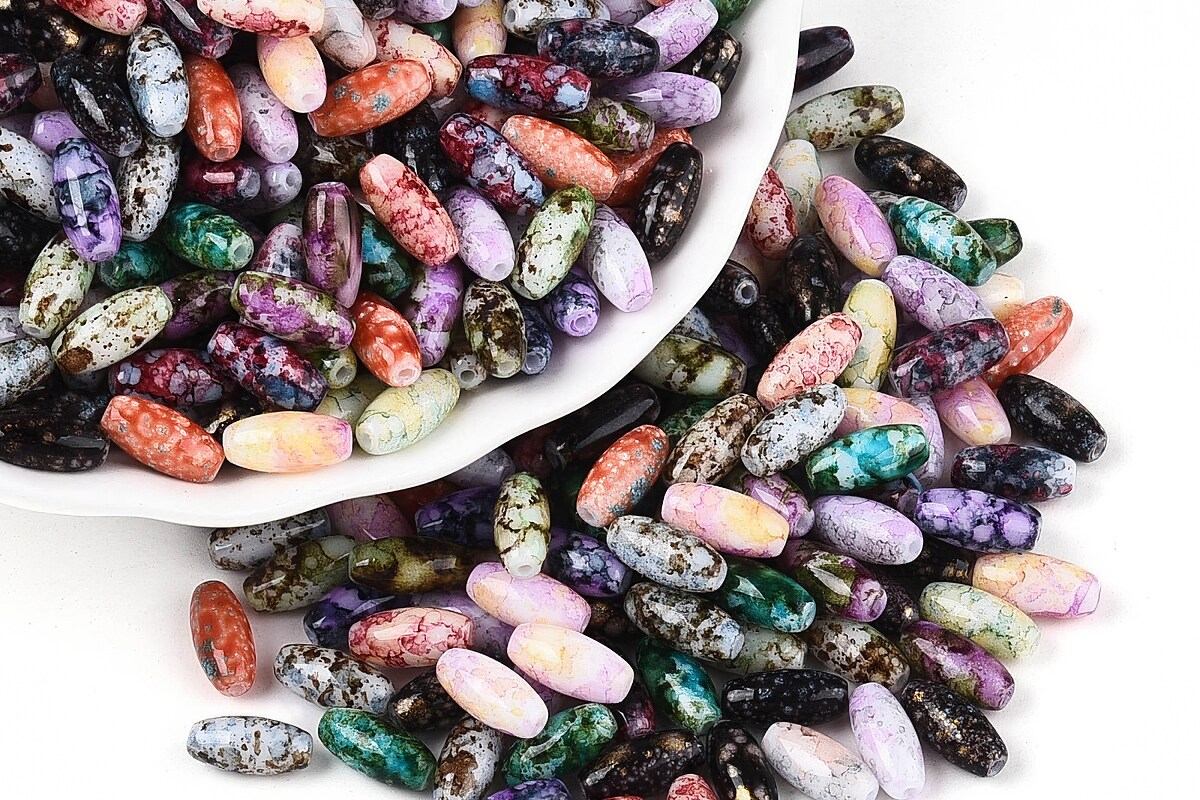 Margele de nisip de sticla oval 9,5x4-4,5mm (50g) - mix