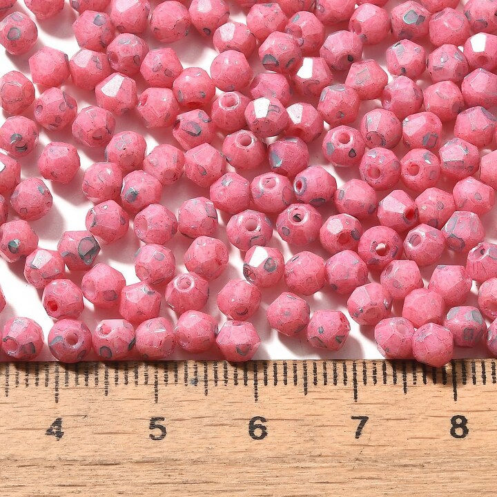 Margele de nisip de sticla Picasso biconice 4,5x4mm (10g) - roz