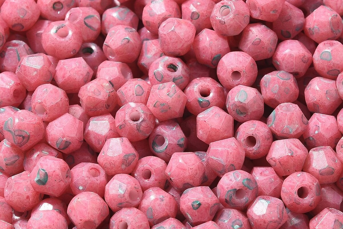 Margele de nisip de sticla Picasso biconice 4,5x4mm (10g) - roz