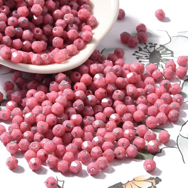 Margele de nisip de sticla Picasso biconice 4,5x4mm (10g) - roz