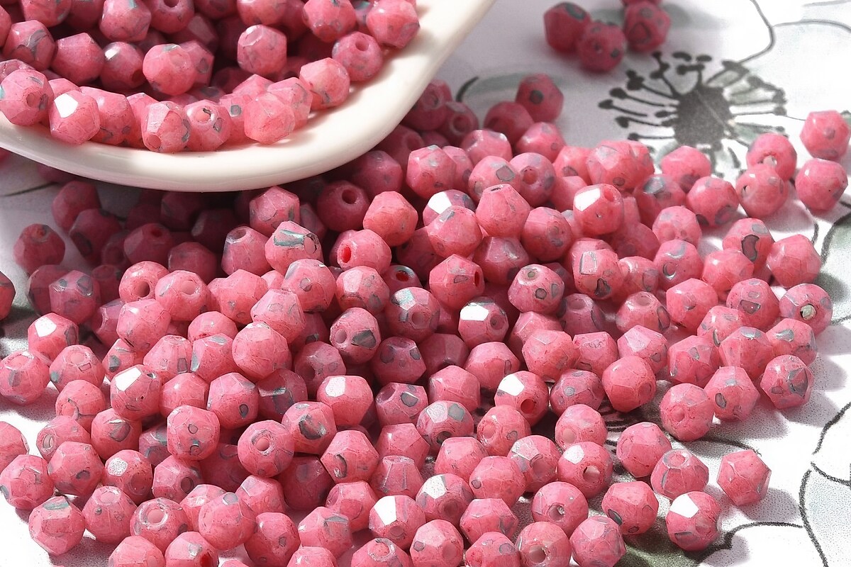Margele de nisip de sticla Picasso biconice 4,5x4mm (10g) - roz