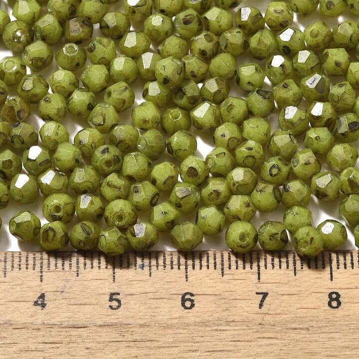 Margele de nisip de sticla Picasso biconice 4,5x4mm (10g) - verde olive