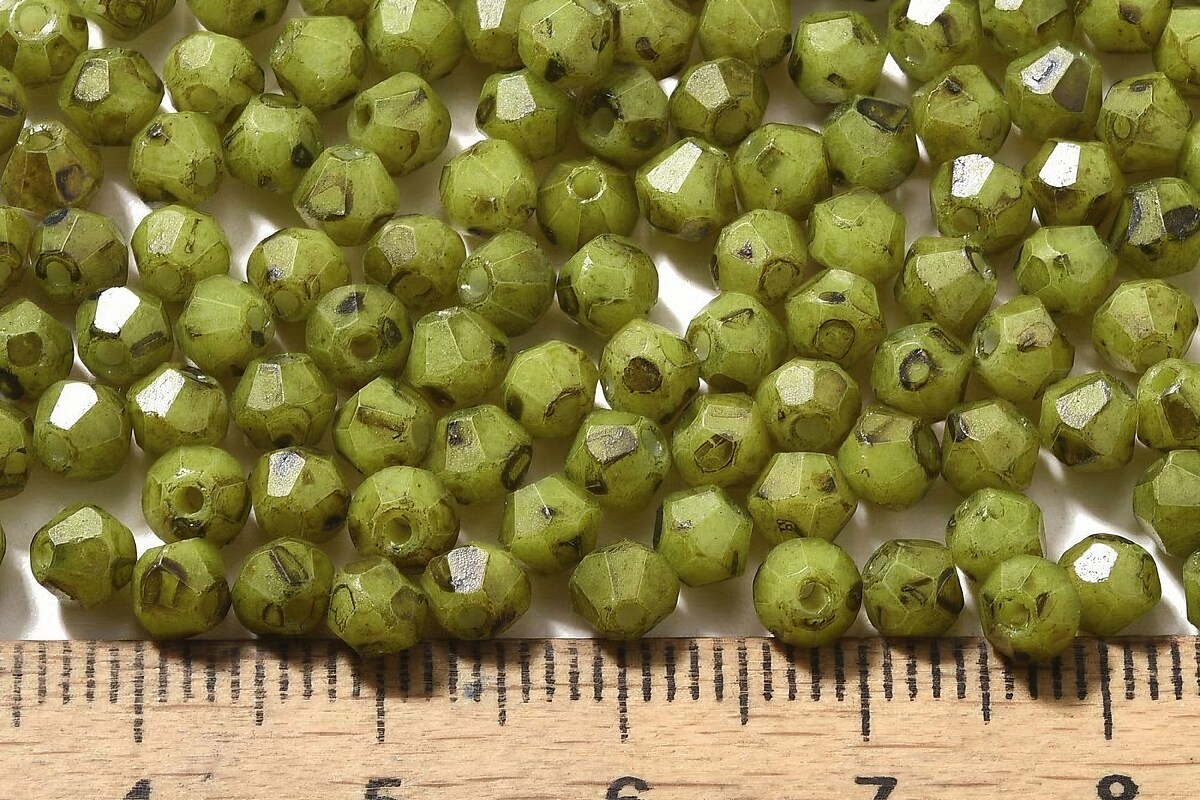 Margele de nisip de sticla Picasso biconice 4,5x4mm (10g) - verde olive