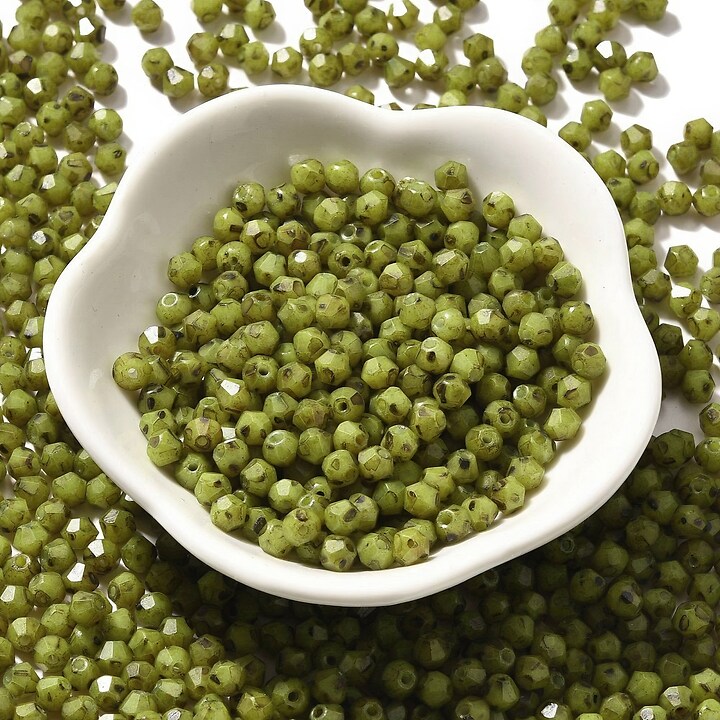 Margele de nisip de sticla Picasso biconice 4,5x4mm (10g) - verde olive