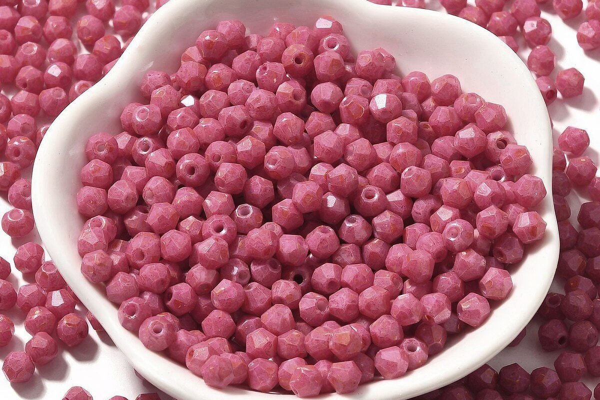 Margele de nisip de sticla Picasso biconice 4,5x4mm (10g) - roz flamingo