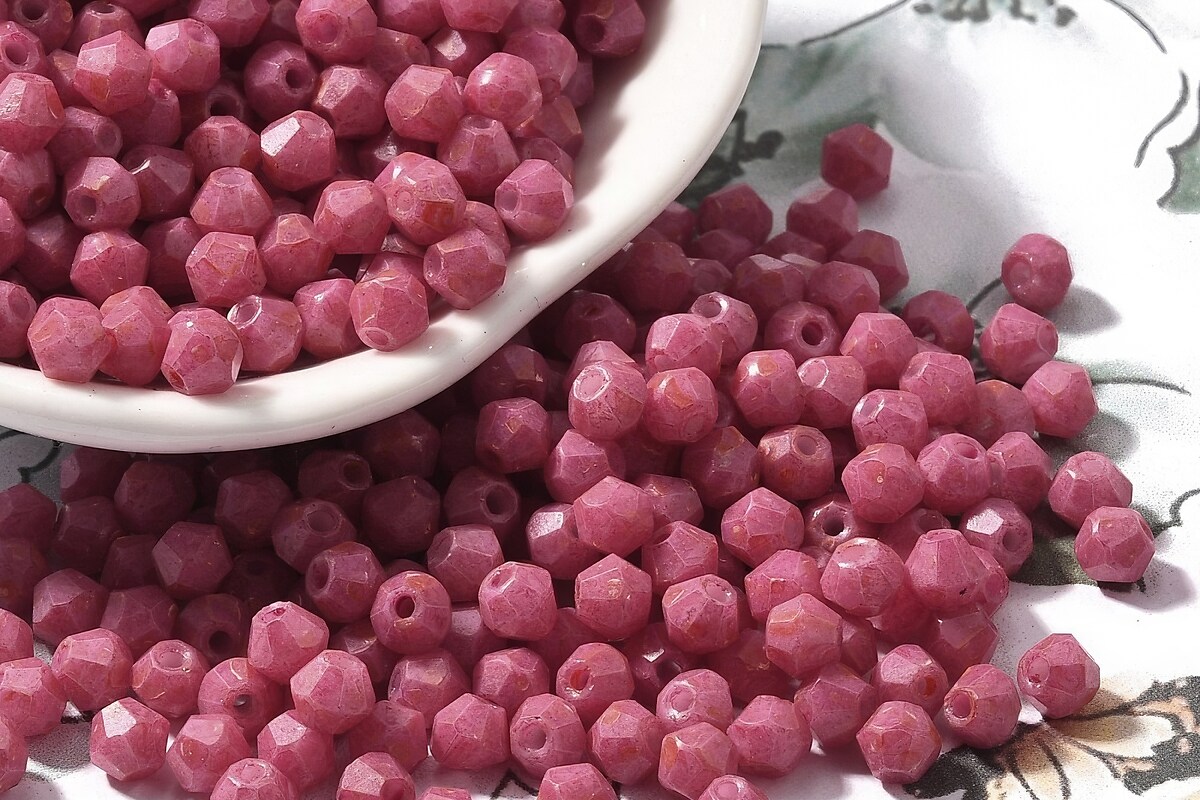 Margele de nisip de sticla Picasso biconice 4,5x4mm (10g) - roz flamingo