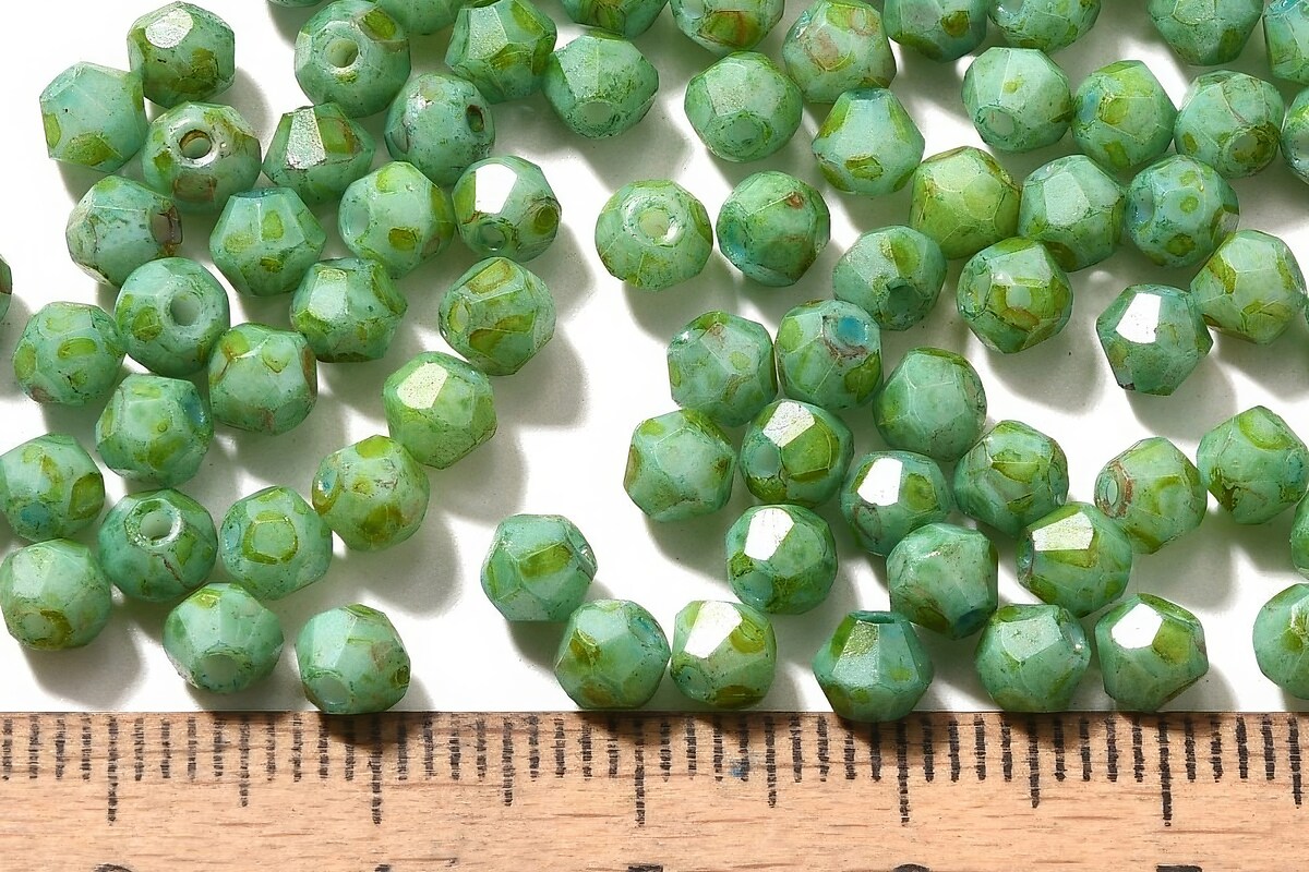 Margele de nisip de sticla Picasso biconice 4,5x4mm (10g) - verde