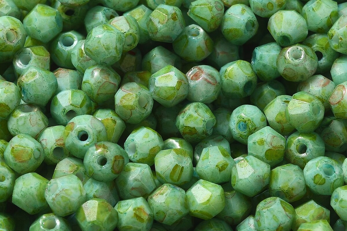 Margele de nisip de sticla Picasso biconice 4,5x4mm (10g) - verde