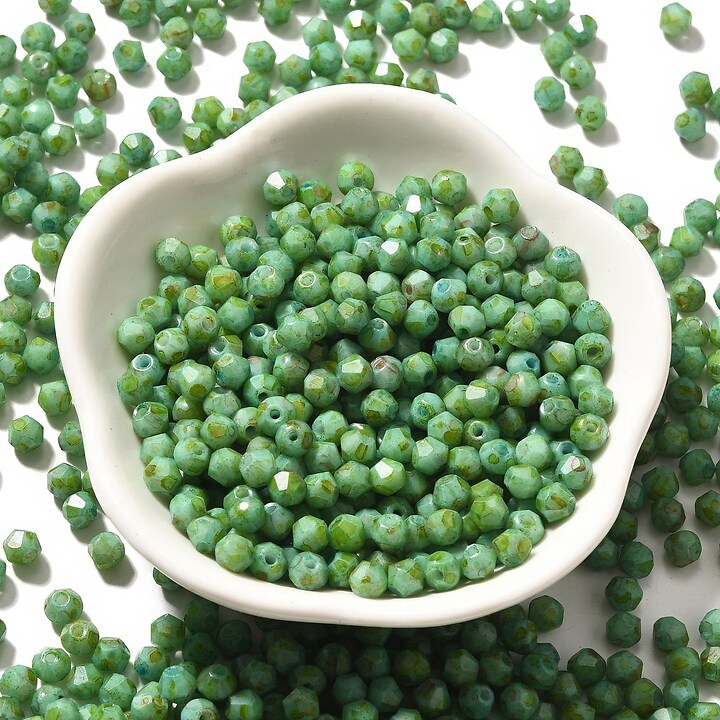 Margele de nisip de sticla Picasso biconice 4,5x4mm (10g) - verde