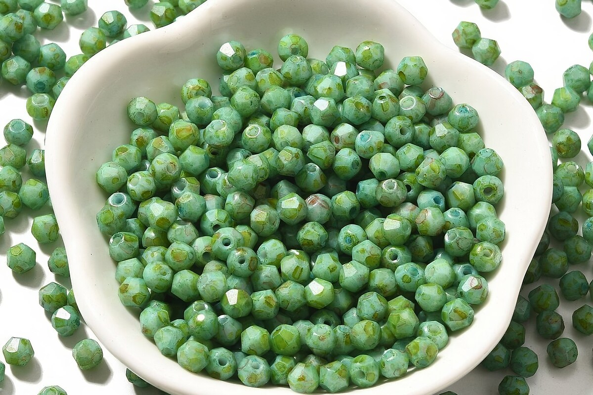 Margele de nisip de sticla Picasso biconice 4,5x4mm (10g) - verde