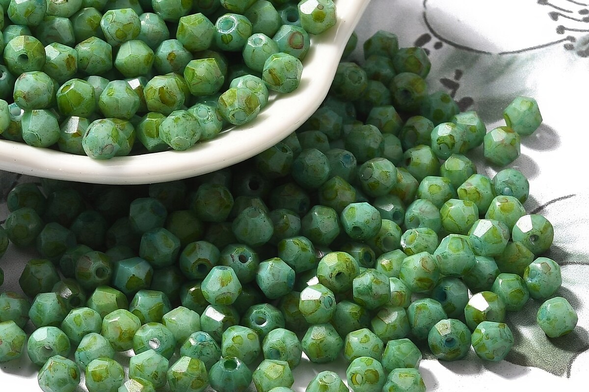 Margele de nisip de sticla Picasso biconice 4,5x4mm (10g) - verde