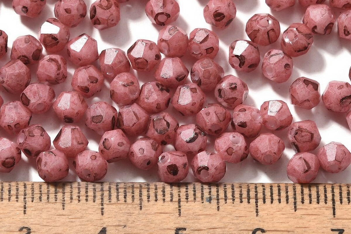 Margele de nisip de sticla Picasso biconice 4,5x4mm (10g) - roz vintage