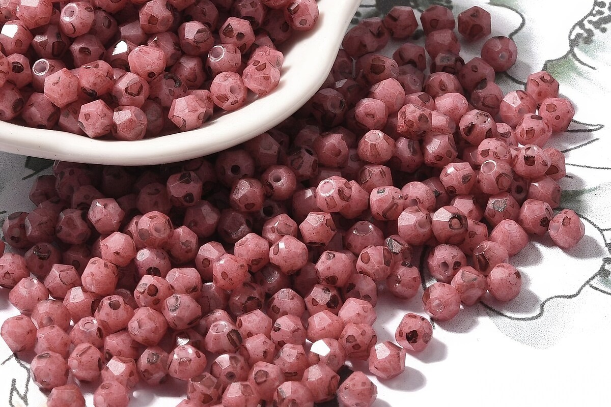 Margele de nisip de sticla Picasso biconice 4,5x4mm (10g) - roz vintage