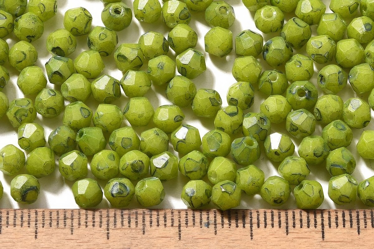 Margele de nisip de sticla Picasso biconice 4,5x4mm (10g) - verde lime