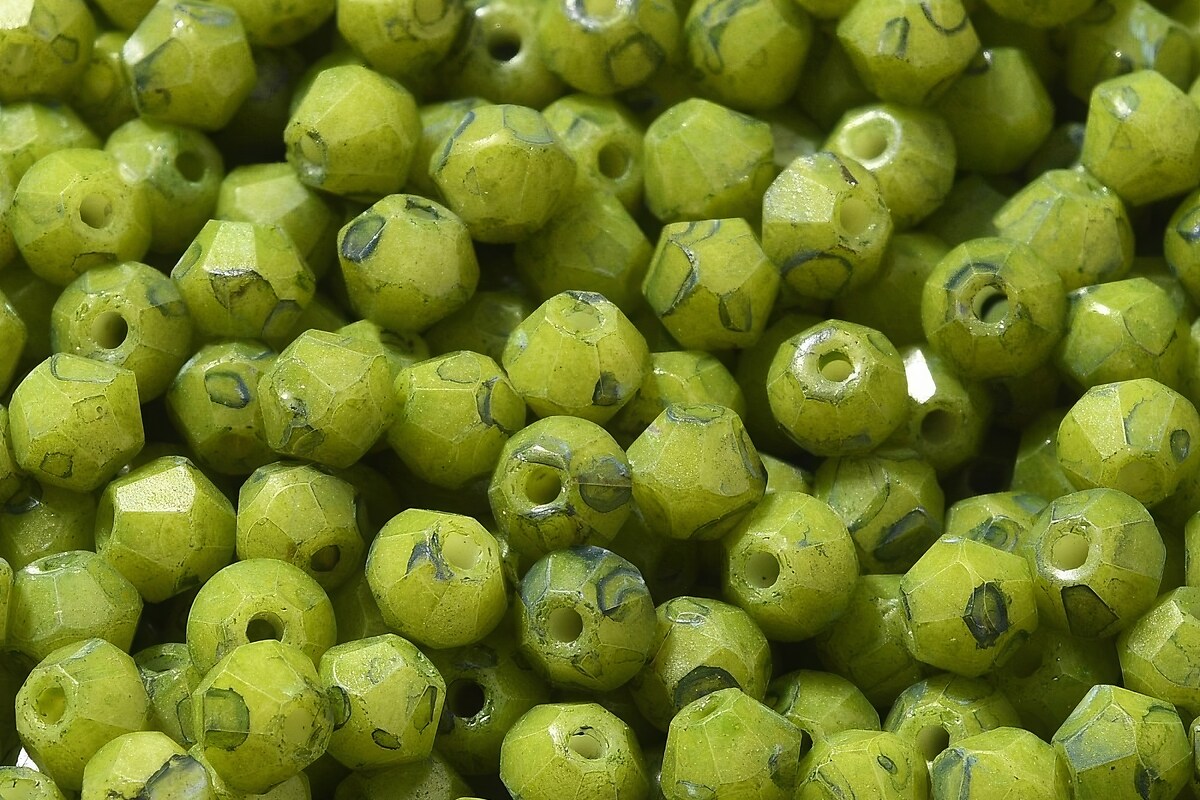 Margele de nisip de sticla Picasso biconice 4,5x4mm (10g) - verde lime