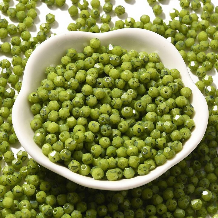 Margele de nisip de sticla Picasso biconice 4,5x4mm (10g) - verde lime