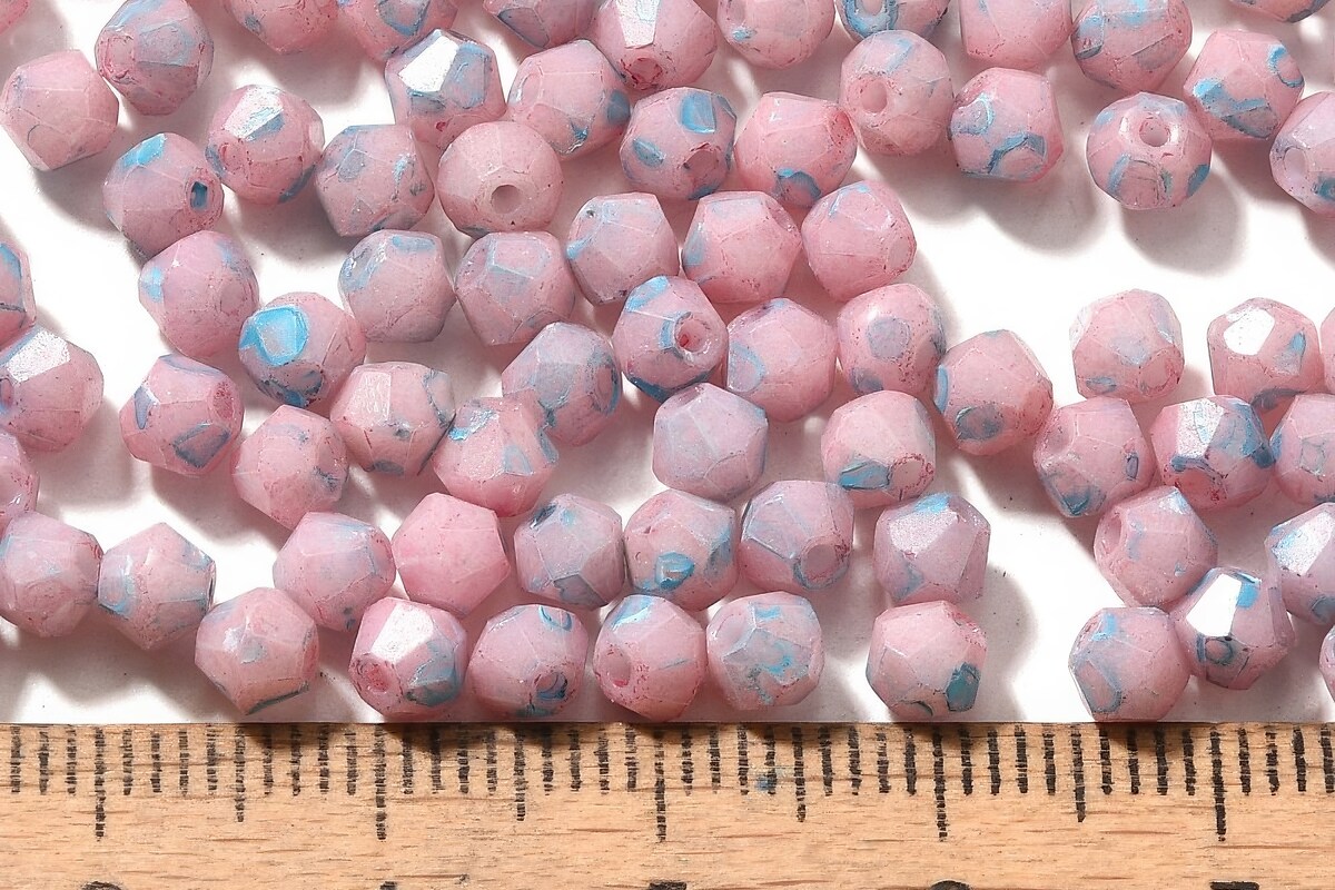 Margele de nisip de sticla Picasso biconice 4,5x4mm (10g) - roz deschis