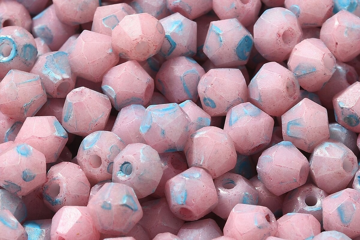 Margele de nisip de sticla Picasso biconice 4,5x4mm (10g) - roz deschis