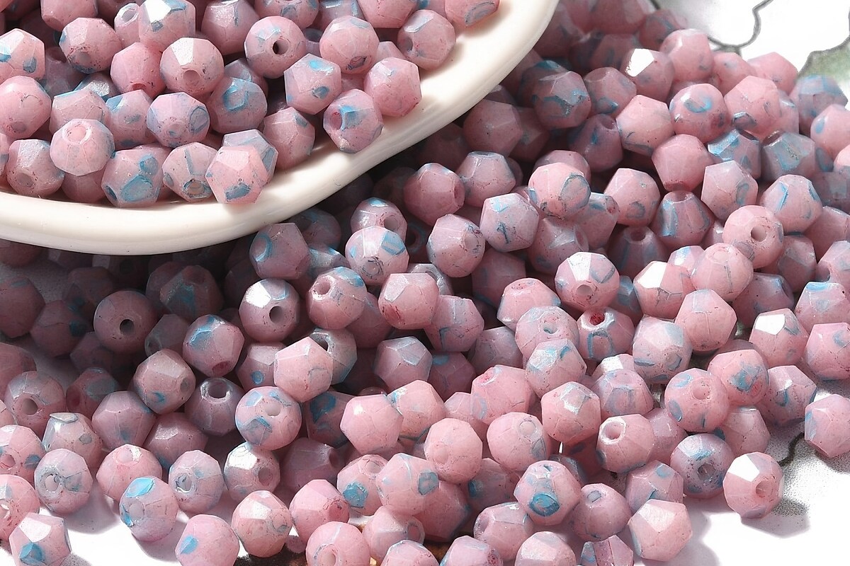 Margele de nisip de sticla Picasso biconice 4,5x4mm (10g) - roz deschis
